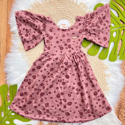 Vestido em Linha  Midi Flores - Bordô